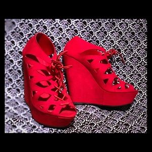 Red Suede Wedges